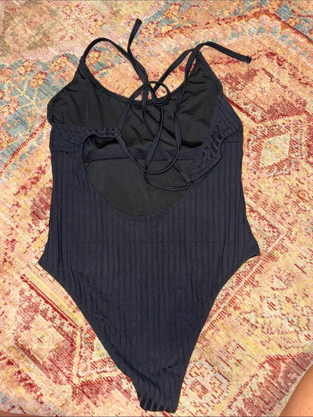 VENUS Black Ribbed One-Piece Swimsuit